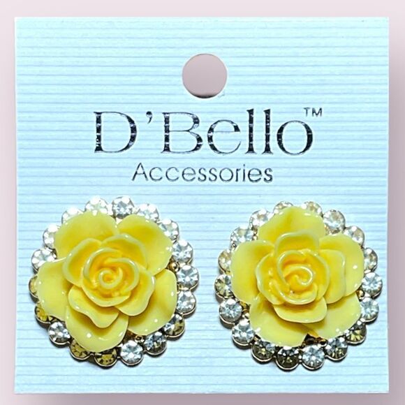 D’Bello Midas Touch Rose Rhinestone Earrings - Picture 1 of 2